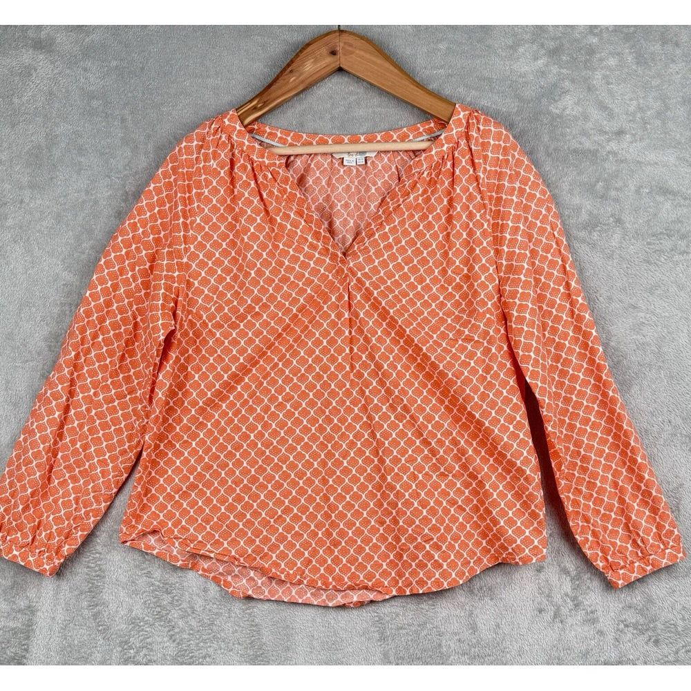 Boden Pullover Blouse Womens Size 14 V-neck Cotton Tangerine Casual Top